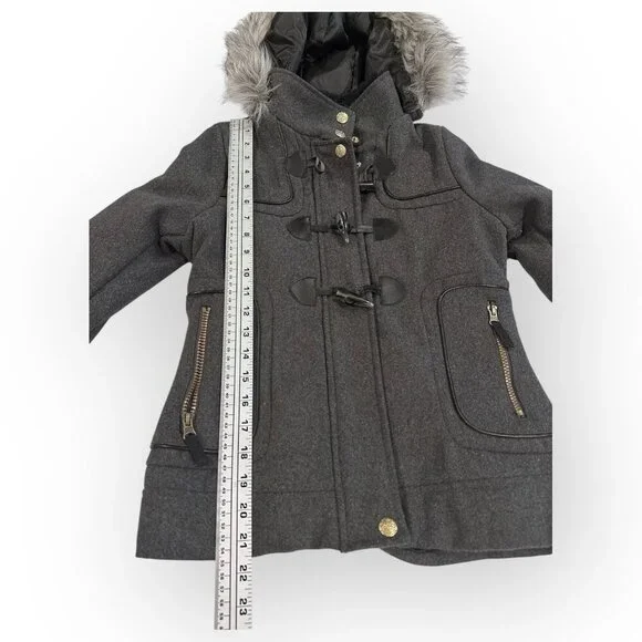 London Fog Jacket Faux Fur Hood Gray Coat Alpine Swiss Parka Size Girls Large 14 - Picture 13 of 16